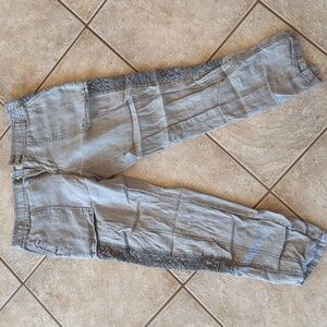 Anthropologie Hei Hei Linen / Cotton Distressed Side Lace Crop Roll Up Pants